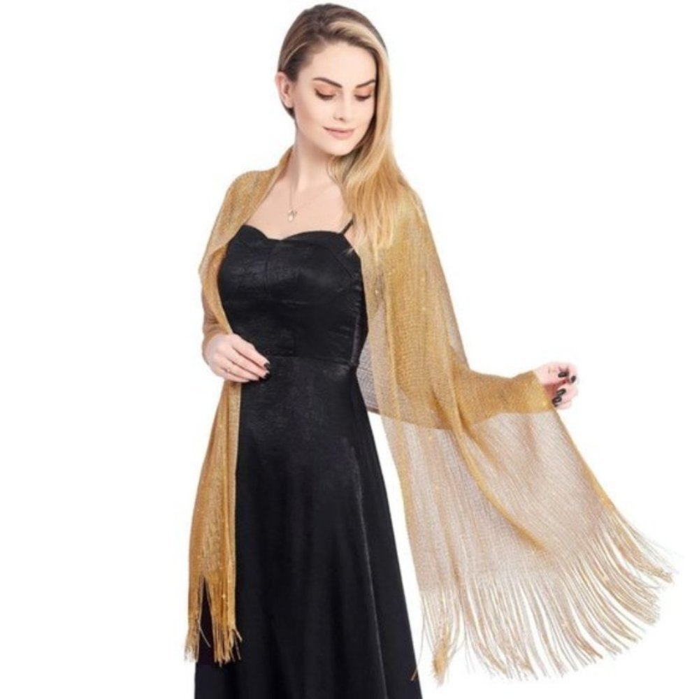 Sparkling Metallic Shawls And Wraps Gold